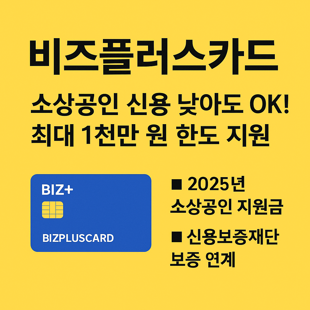 2025년 소상공인 지원금 비즈플러스카드 – 신용 낮아도 최대 1천만 원 한도 지원 안내 이미지