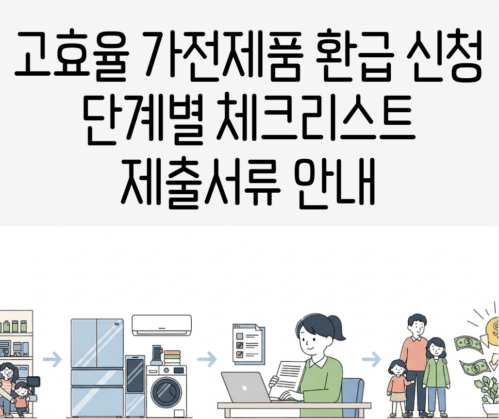 고효율 가전제품 환급 신청 단계별 체크리스트 및 제출서류 안내 일러스트