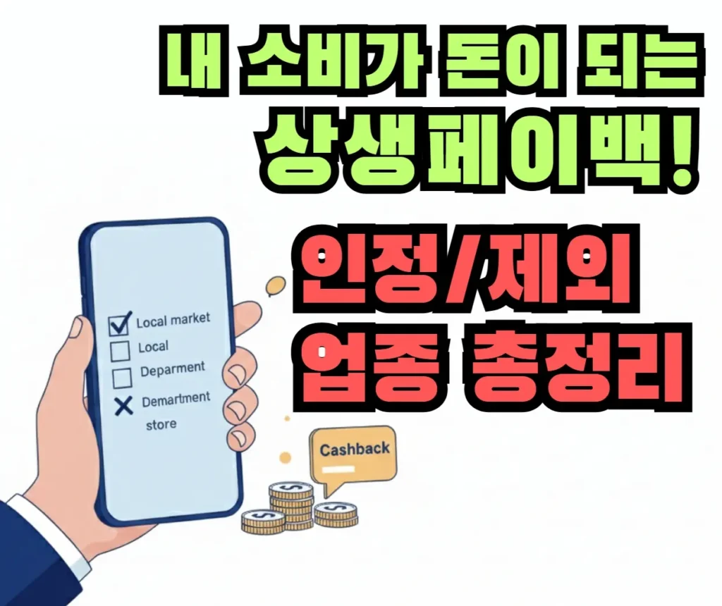 상생페이백 대상 업종을 쉽게 구분하는 체크리스트가 있는 스마트폰 이미지.