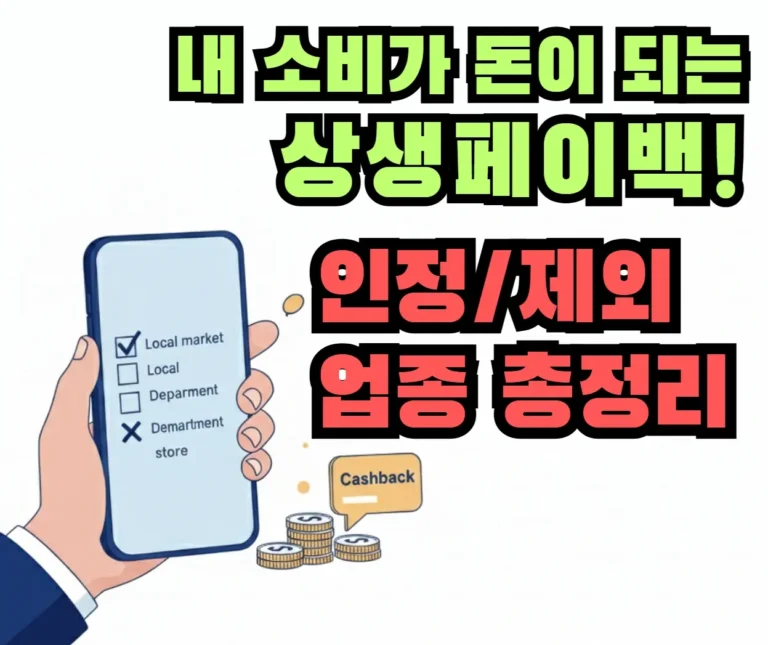 상생페이백 대상 업종을 쉽게 구분하는 체크리스트가 있는 스마트폰 이미지.